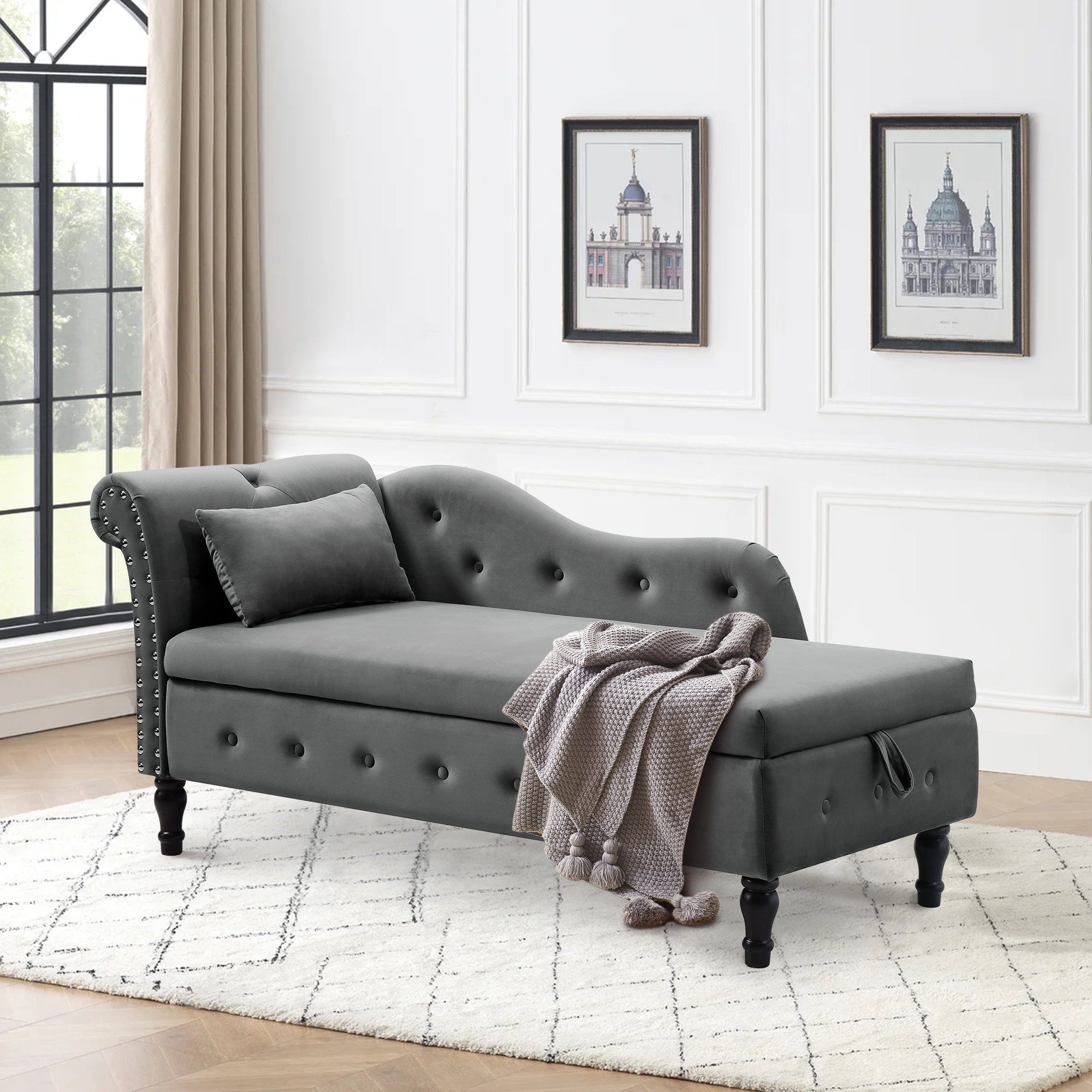 House of Hampton Dejonnae Tufted Velvet Storage Chaise Lounge Indoor with Pillow Reviews Wayfair